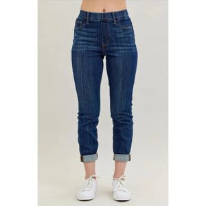Judy Blue High Waist Pull On Double Cuff Slim Denim Jeans Womens 29 Dark Blue
